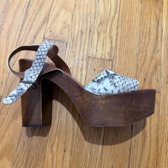 Steve Madden Snakeskin Wooden Platform Sandals Chunky Heel (size 40) - Picture 3 of 7